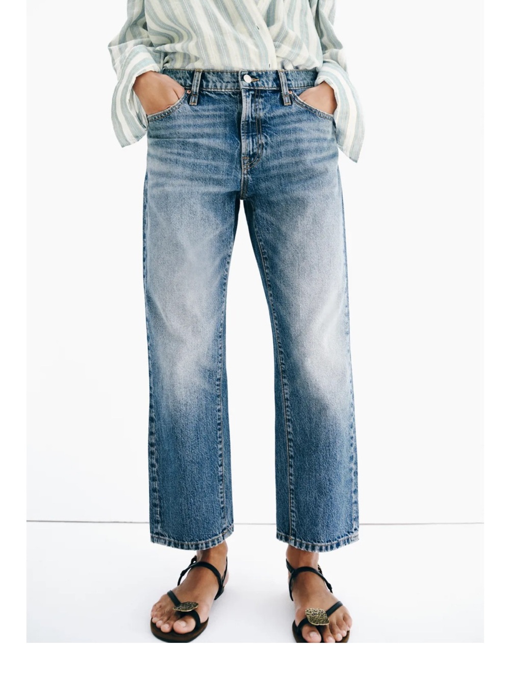 Zara Light Blue Cropped Wide-Leg Jeans